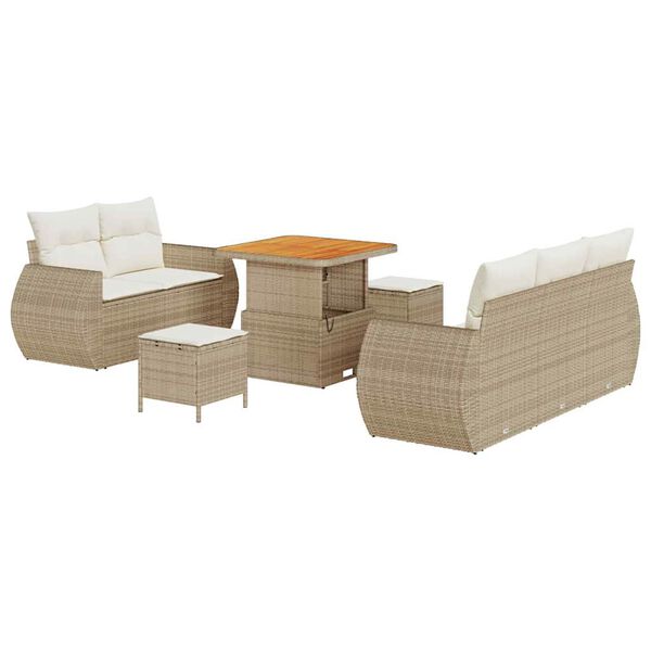 vidaXL Gar&eth;s&oacute;fa sett me&eth; p&uacute;&eth;i me&eth; kodda 8 pcs Beige og krem p&oacute;l&yacute;rattan