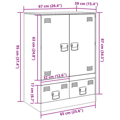 vidaXL Hár Skenkur Svartur 67x39x95 cm Stál