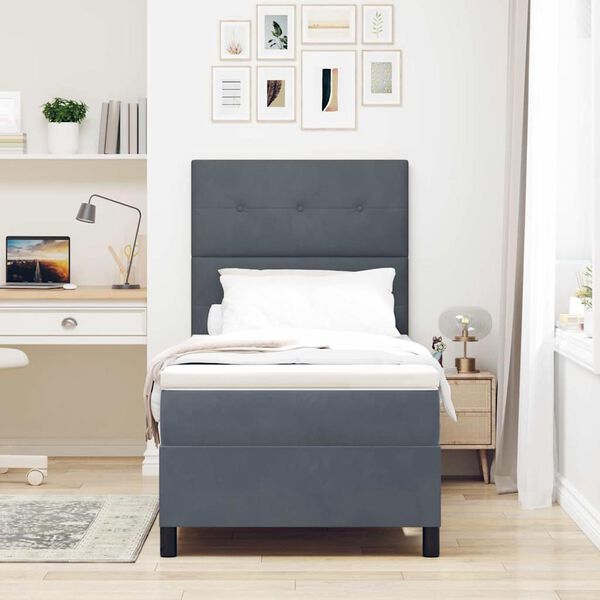 vidaXL LED Box Spring R&uacute;m me&eth; d&yacute;nu D&ouml;kk gr&aacute; 90 x 190 cm d&uacute;kur