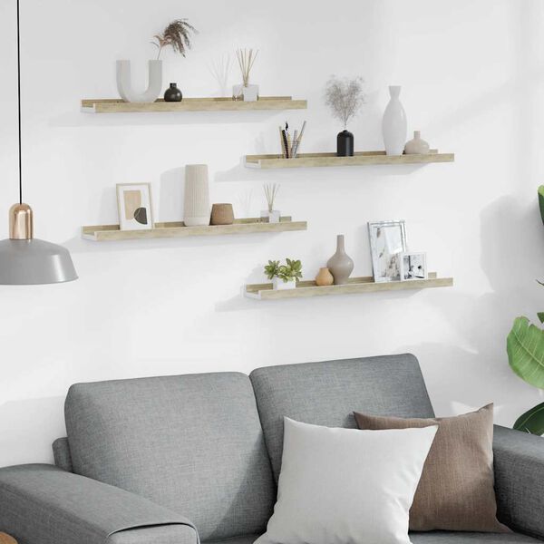 vidaXL Vegghillur 4 stk. Hv&iacute;tar og Sonoma Eikarlita&eth;ar 60x9x3 cm