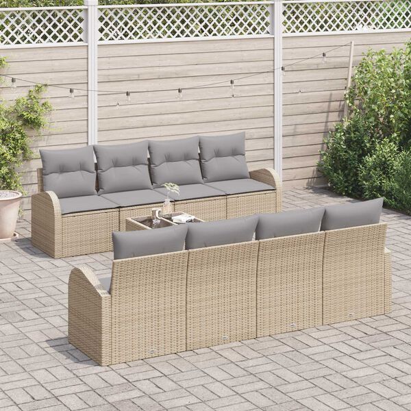 vidaXL Gar&eth;s&oacute;fa sett 9 pcs Beige og Gr&aacute;tt P&oacute;l&yacute;rattan, St&aacute;l og Gler