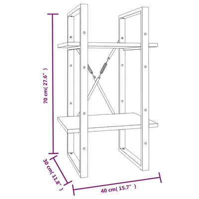 vidaXL Bókaskápur 2 Hillur Reyktóna Eik 40x30x70 cm Samsettur Viður