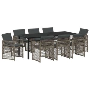 vidaXL Gar&eth;ur bor&eth;sett 9 pcs Gr&aacute;r p&oacute;l&yacute;rattan