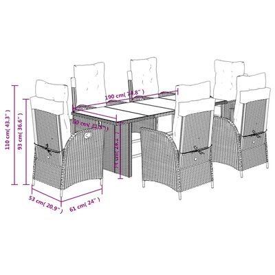 vidaXL 7 Parta Garðborðsett með Sessum Brúnt Pólýrattan