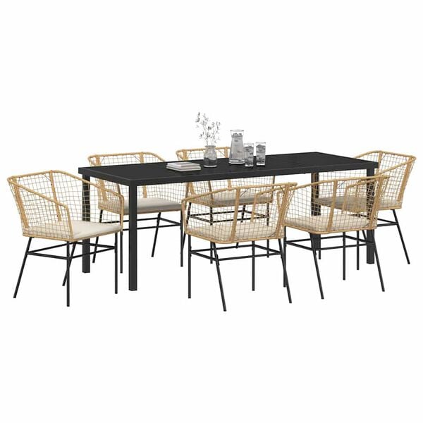 vidaXL Gar&eth;ur bor&eth;sett 7 pcs Br&uacute;nn p&oacute;l&yacute;rattan