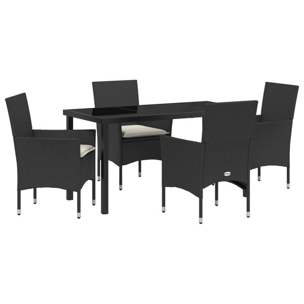 vidaXL Gar&eth;ur bor&eth;sett me&eth; p&uacute;&eth;i 5 pcs Svartur p&oacute;l&yacute;rattan