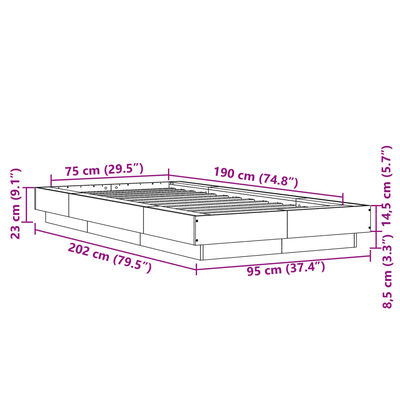 vidaXL Rúmgrind án Dýnu Svartur 75x190 cm