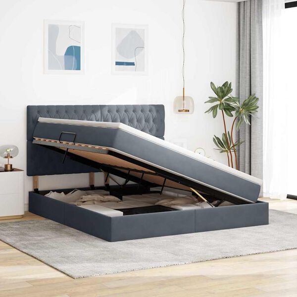 vidaXL R&uacute;m me&eth; geymslur&yacute;mi og d&yacute;nu D&ouml;kk gr&aacute; 160 x 200 cm Flauel