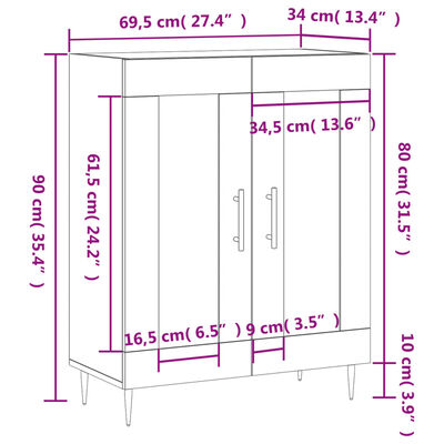 vidaXL Skenkur Hvítur 69,5x34x90 cm Samsettur Viður