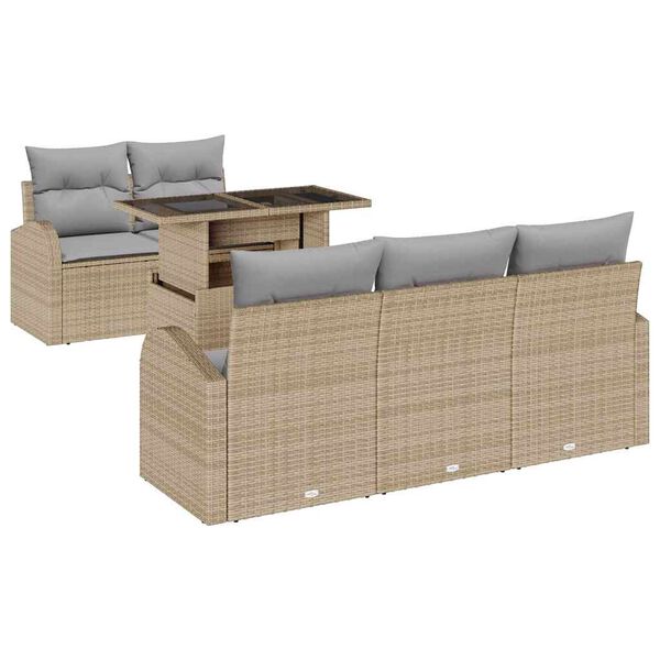 vidaXL Gar&eth;s&oacute;fa sett me&eth; p&uacute;&eth;i me&eth; kodda 6 pcs Drapplita&eth;ur Poly Rattan