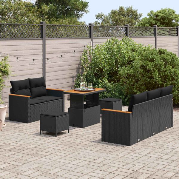 vidaXL Gar&eth;s&oacute;fa sett 8 pcs Svartur p&oacute;l&yacute;rattan