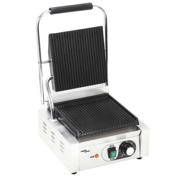 vidaXL Rifflað Samlokugrill Ryðfrítt Stál 1800 W 31x30,5x20 cm