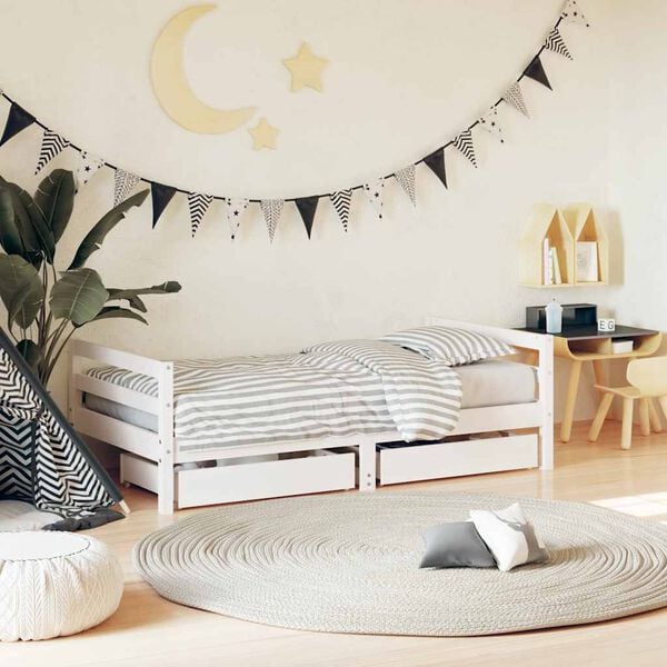 vidaXL Barnar&uacute;mgrind me&eth; Sk&uacute;ffum Hv&iacute;t 80x160 cm Gegnheil Fura