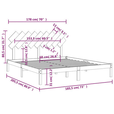 vidaXL Rúmgrind 180x200 cm Super King Gegnheill Viður