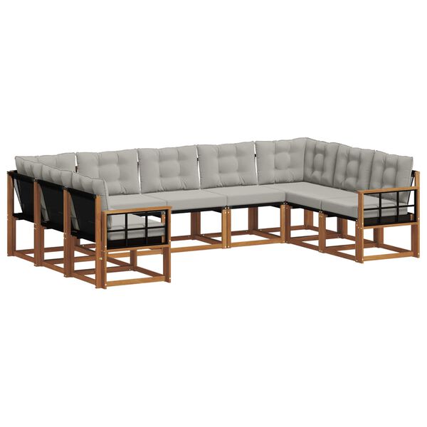 vidaXL &Uacute;ti s&oacute;fasett 9 pcs N&aacute;tt&uacute;rulegt og Lj&oacute;st Gr&aacute;tt Hrein akas&iacute;utr&eacute;