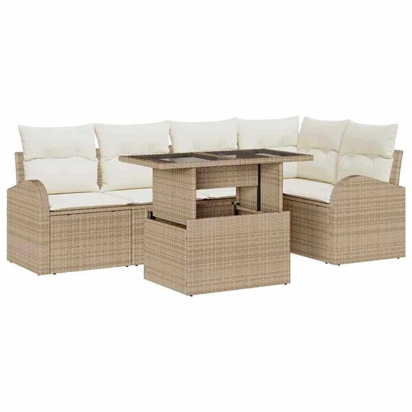 vidaXL Gar&eth;s&oacute;fa sett me&eth; p&uacute;&eth;i me&eth; kodda 6 pcs Drapplita&eth;ur Poly rattan