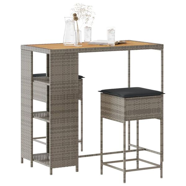 vidaXL 3 Hluta Gar&eth;barsett me&eth; Sessum P&oacute;l&yacute;rattan Gr&aacute;tt