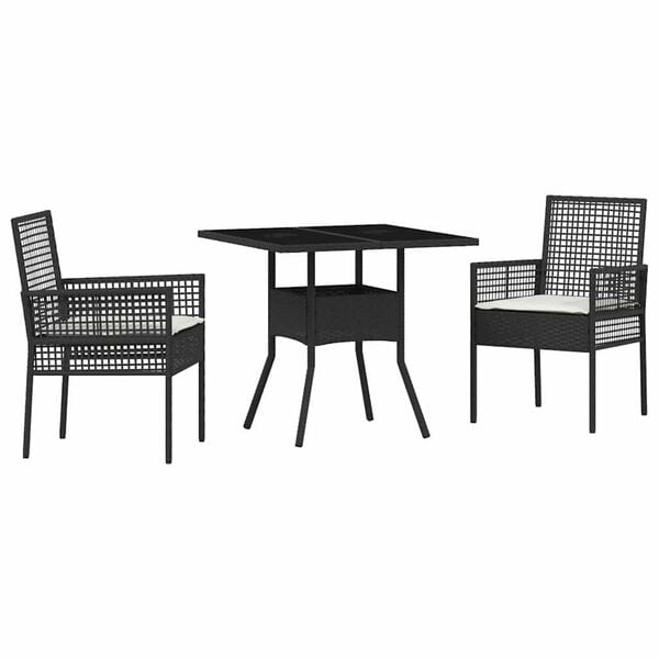 vidaXL Gar&eth;ur bor&eth;sett 3 pcs Svartur p&oacute;l&yacute;rattan