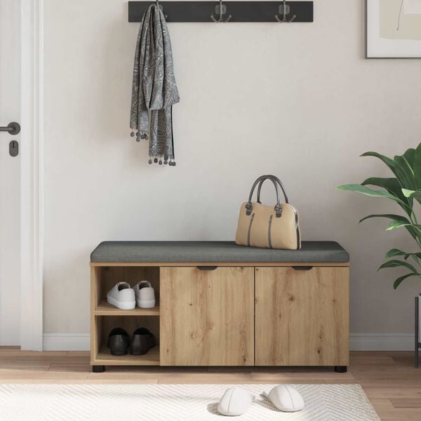 vidaXL Hallarbekk Handverks Eik 100 x 38 x 46 cm Virkur tr&eacute; og d&uacute;kur