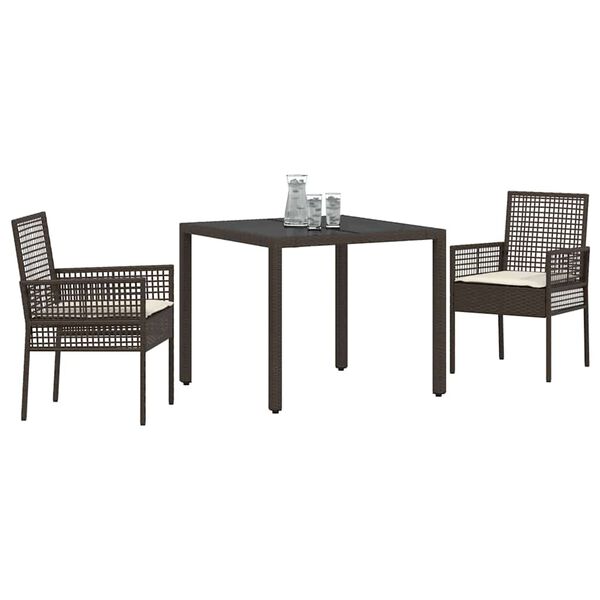 vidaXL Gar&eth;ur bor&eth;sett 3 pcs Br&uacute;nn p&oacute;l&yacute;rattan