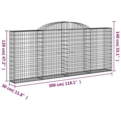 vidaXL Bogadregnir Grjótkassar 4 stk. 300x30x120/140cm Sinkhúðað Járn