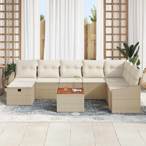 vidaXL Gar&eth;s&oacute;fa sett me&eth; p&uacute;&eth;i 9 pcs Drapplita&eth;ur Poly rattan