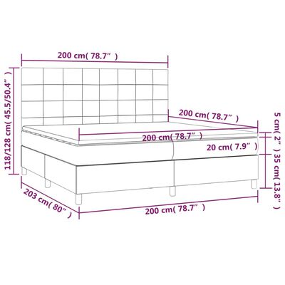 vidaXL Hólfað Springrúm með Dýnu Svart 200x200 cm Flauel