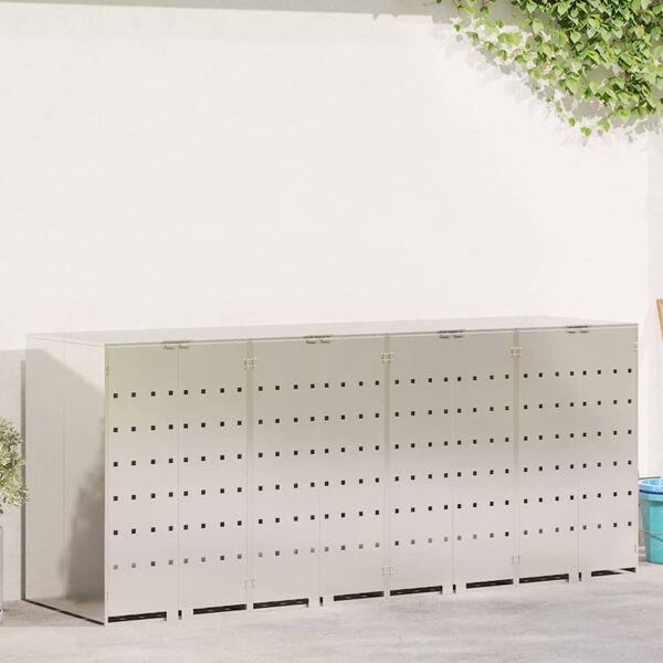 vidaXL Rúlluskápur fyrir 3 ruslatunnur Silfur 340 x 77.5 x 115.5 cm