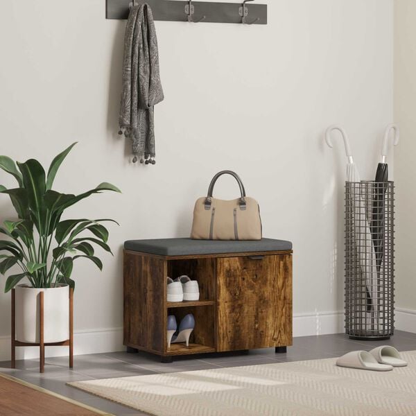 vidaXL Hallarbekk Reyktur Eik 60 x 38 x 46 cm Virkur tr&eacute; og d&uacute;kur