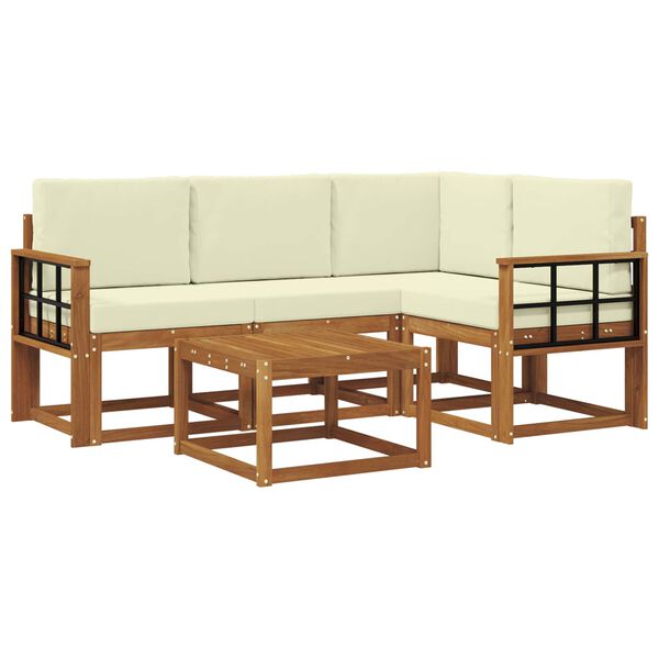 vidaXL &Uacute;ti s&oacute;fasett me&eth; p&uacute;&eth;i 5 pcs N&aacute;tt&uacute;rulegt og Krem