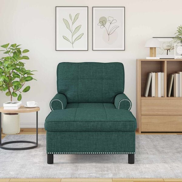 vidaXL Chaise Lounge me&eth; p&uacute;&eth;i D&ouml;kkgr&aelig;n 91 x 157 x 91 cm d&uacute;kur