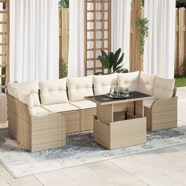 vidaXL Gar&eth;s&oacute;fa sett me&eth; p&uacute;&eth;i me&eth; kodda 8 pcs Drapplita&eth;ur Poly rattan