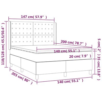 vidaXL Hólfað Springrúm með Dýnu&LED Dökkbrúnn 140x200cm Tauefni