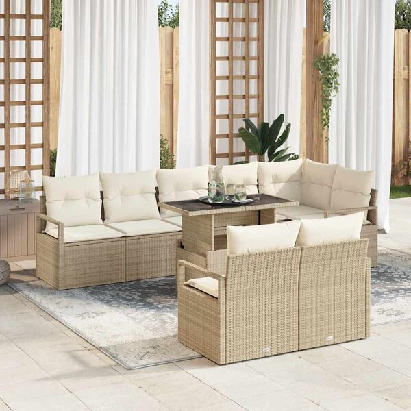 vidaXL Garðsófa sett með geymslu 9 pcs Drapplitaður Poly rattan