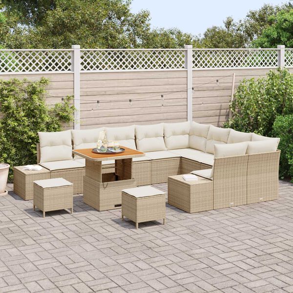 vidaXL Gar&eth;s&oacute;fa sett me&eth; p&uacute;&eth;i 12 pcs Drapplita&eth;ur Poly rattan
