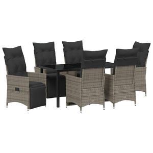 vidaXL Gar&eth;ur bor&eth;sett me&eth; p&uacute;&eth;i 7 pcs Gr&aacute;r p&oacute;l&yacute;rattan