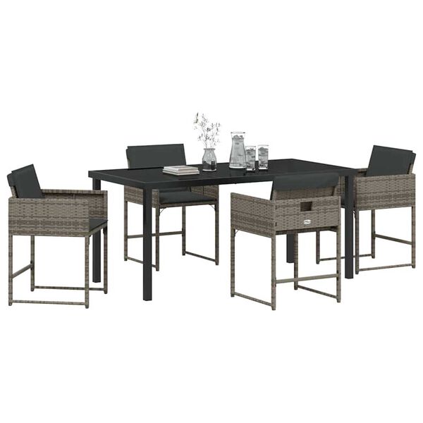 vidaXL Gar&eth;ur bor&eth;sett 5 pcs Gr&aacute;r p&oacute;l&yacute;rattan