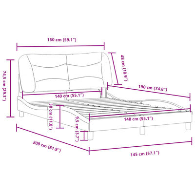 vidaXL Rúmgrind með LED án Dýnu Brún 140x190 cm