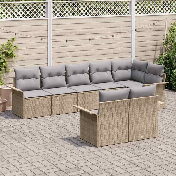 vidaXL Gar&eth;s&oacute;fa sett me&eth; geymslu 8 pcs Drapplita&eth;ur p&oacute;l&yacute;rattan