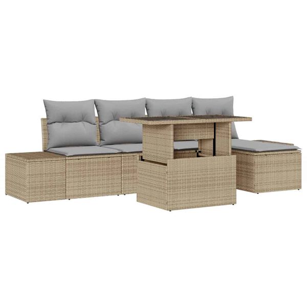 vidaXL Gar&eth;s&oacute;fa sett me&eth; p&uacute;&eth;i 6 pcs Beige og lj&oacute;sgr&aacute;r p&oacute;l&yacute;rattan