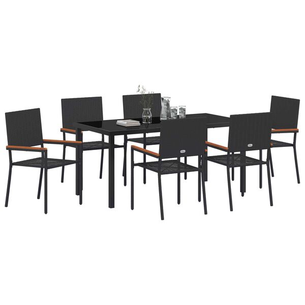vidaXL Gar&eth;ur bor&eth;sett me&eth; p&uacute;&eth;i 7 pcs Svartur p&oacute;l&yacute;rattan