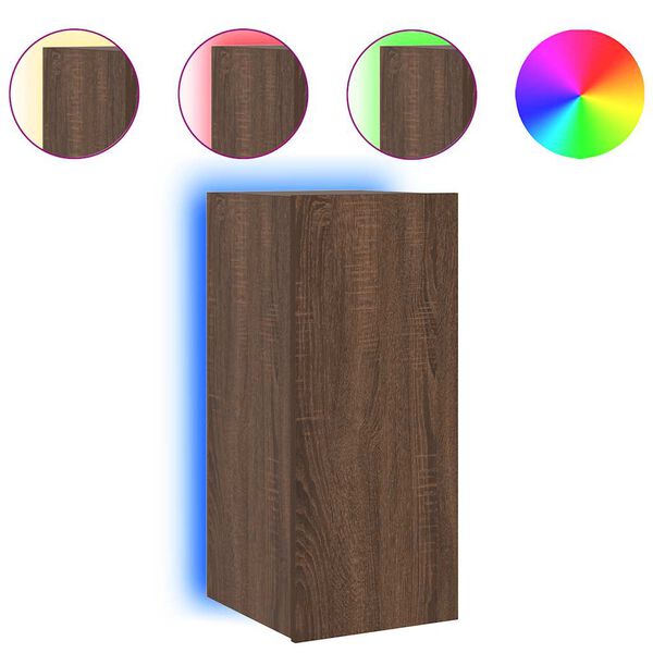 vidaXL Veggfestur Sj&oacute;nvarpssk&aacute;pur me&eth; LED lj&oacute;sum Br&uacute;n eik 30,5x35x70cm