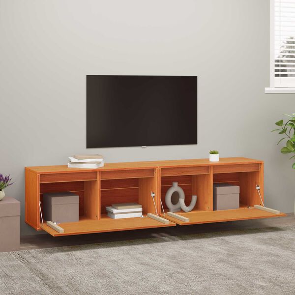 vidaXL Veggsk&aacute;pur 2 pcs Vaxbr&uacute;nn 80 x 30 x 35 cm Solid furuhikk