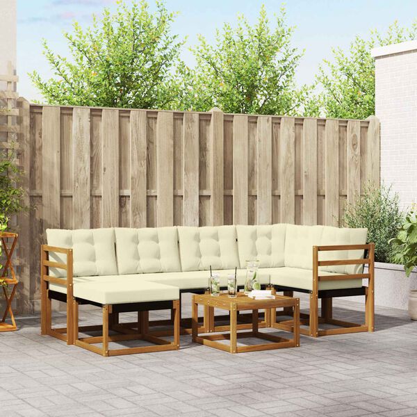 vidaXL &Uacute;ti s&oacute;fasett me&eth; p&uacute;&eth;i 7 pcs N&aacute;tt&uacute;rulegt og Krem