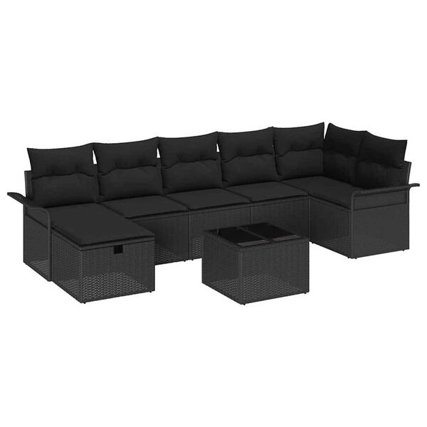 vidaXL Gar&eth;s&oacute;fa sett me&eth; p&uacute;&eth;i me&eth; geymslu 8 pcs Svartur Poly rattan