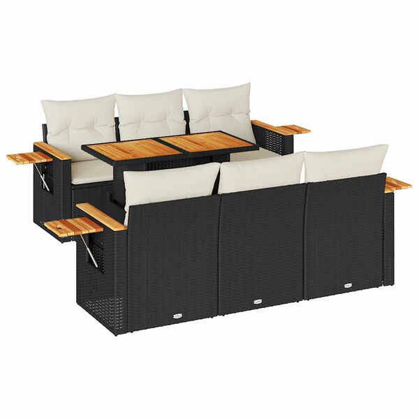vidaXL 7 stykki garðsófasett með púðum Black Poly Rattan Acacia