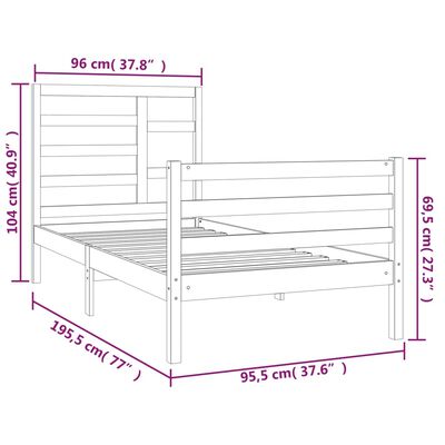 vidaXL Rúmgrind án Dýnu Gegnheil Viður Hvítur 90X190 cm