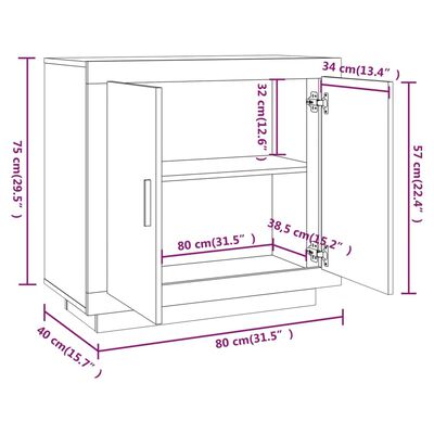 vidaXL Skenkur Hvítur 80x40x75 cm Samsettur Viður