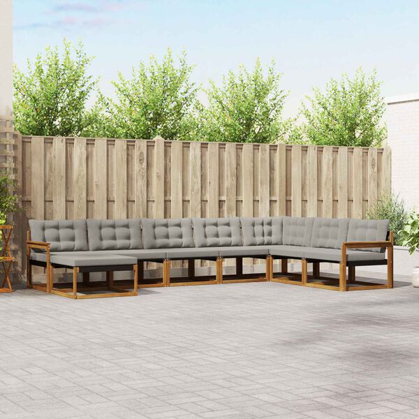 vidaXL &Uacute;ti s&oacute;fasett 8 pcs N&aacute;tt&uacute;rulegt og Lj&oacute;st Gr&aacute;tt Hrein akas&iacute;utr&eacute;