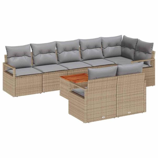 vidaXL Gar&eth;s&oacute;fa sett me&eth; geymslu 9 pcs Beige og lj&oacute;sgr&aacute;r p&oacute;l&yacute;rattan